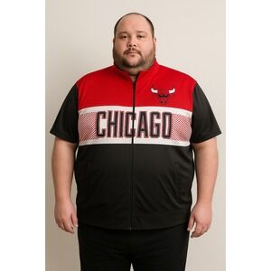 Vintage NBA Chicago Bulls Short Sleeve‎ Zip Up Jacket Red Black 2XL Basketball